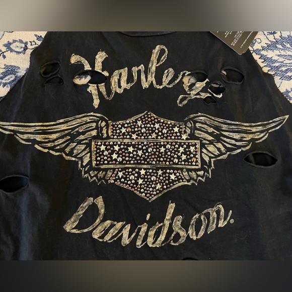Harley-Davidson women's studded destroyed tank top Medium Black NWT - Picture 2 of 6